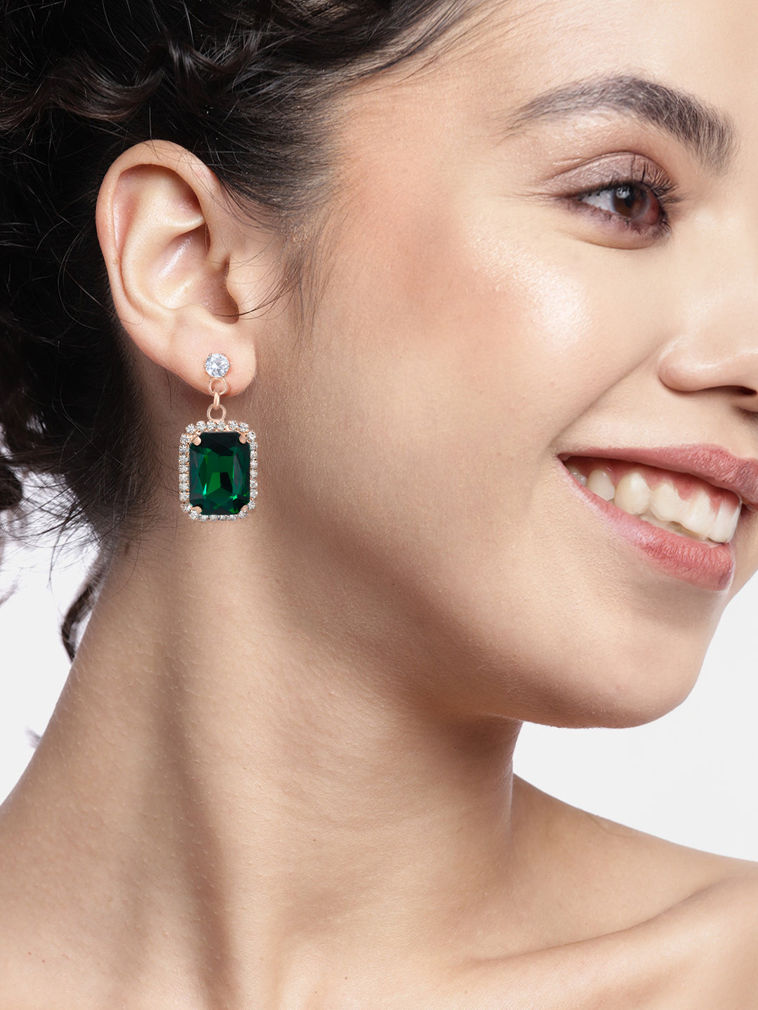 Green Crystal Stone Square Drop Earrings