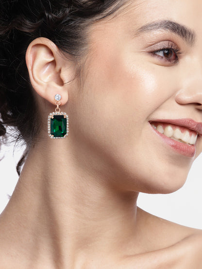 Green Crystal Stone Square Drop Earrings