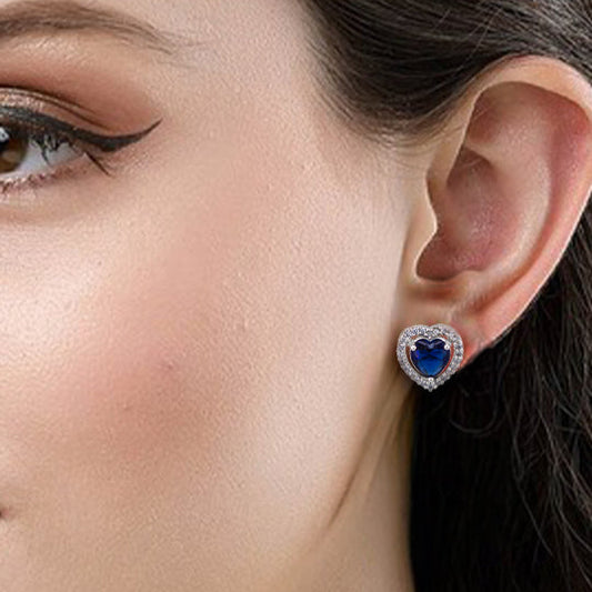 Blue Heart American Diamond Stud Earrings