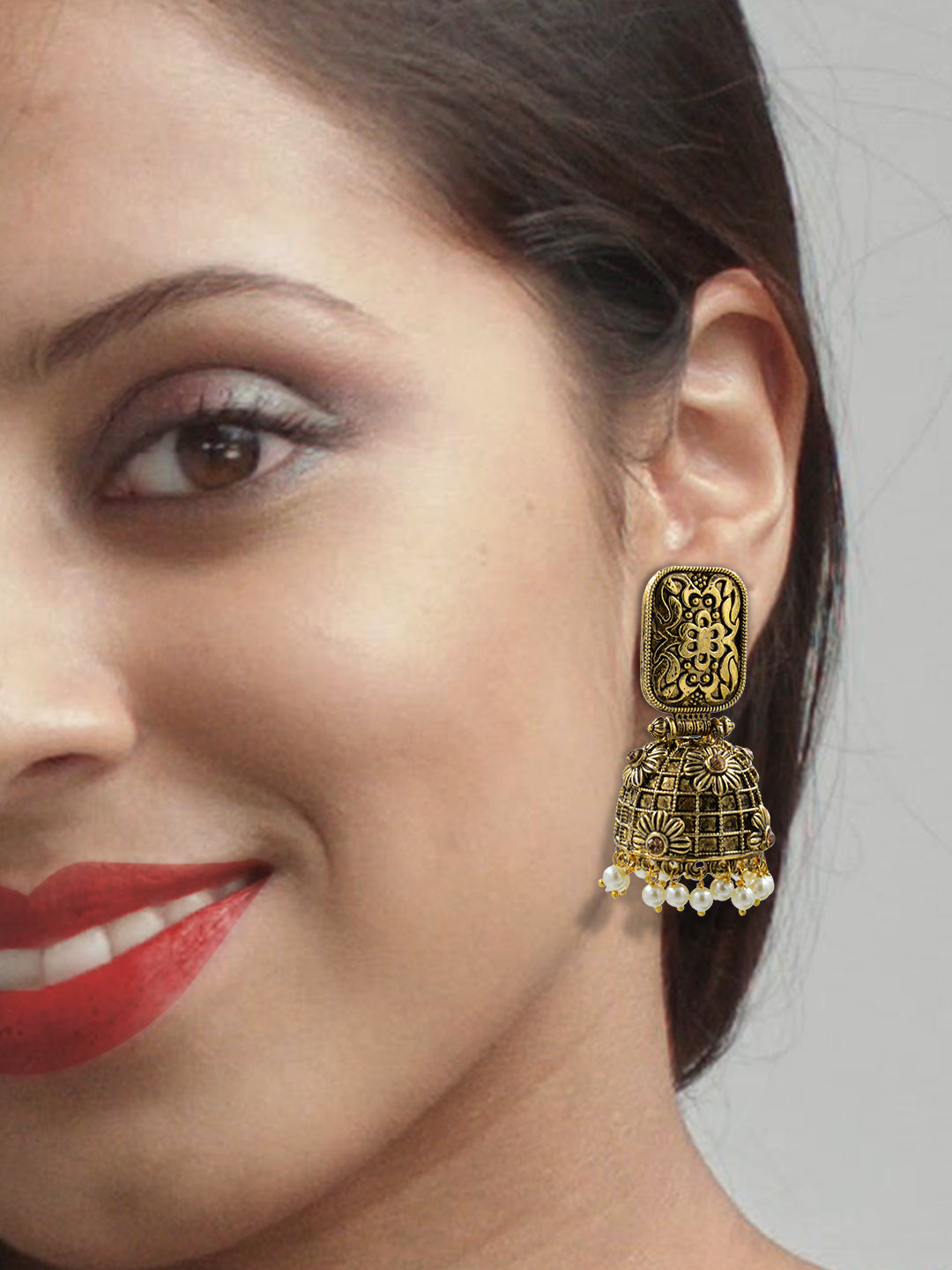 Floral Beads Drop Jhumka Earrings
