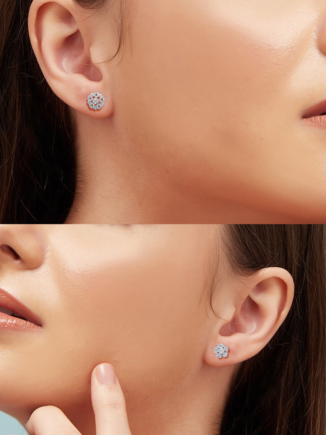 Pack Of Two Rhodium Plated Floral American Diamond Earrings