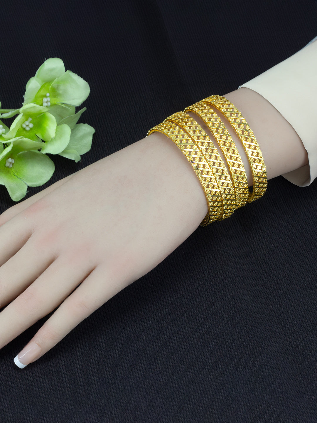 Set of 4 Gold Plated Anti-Tarnish Brass Bangles