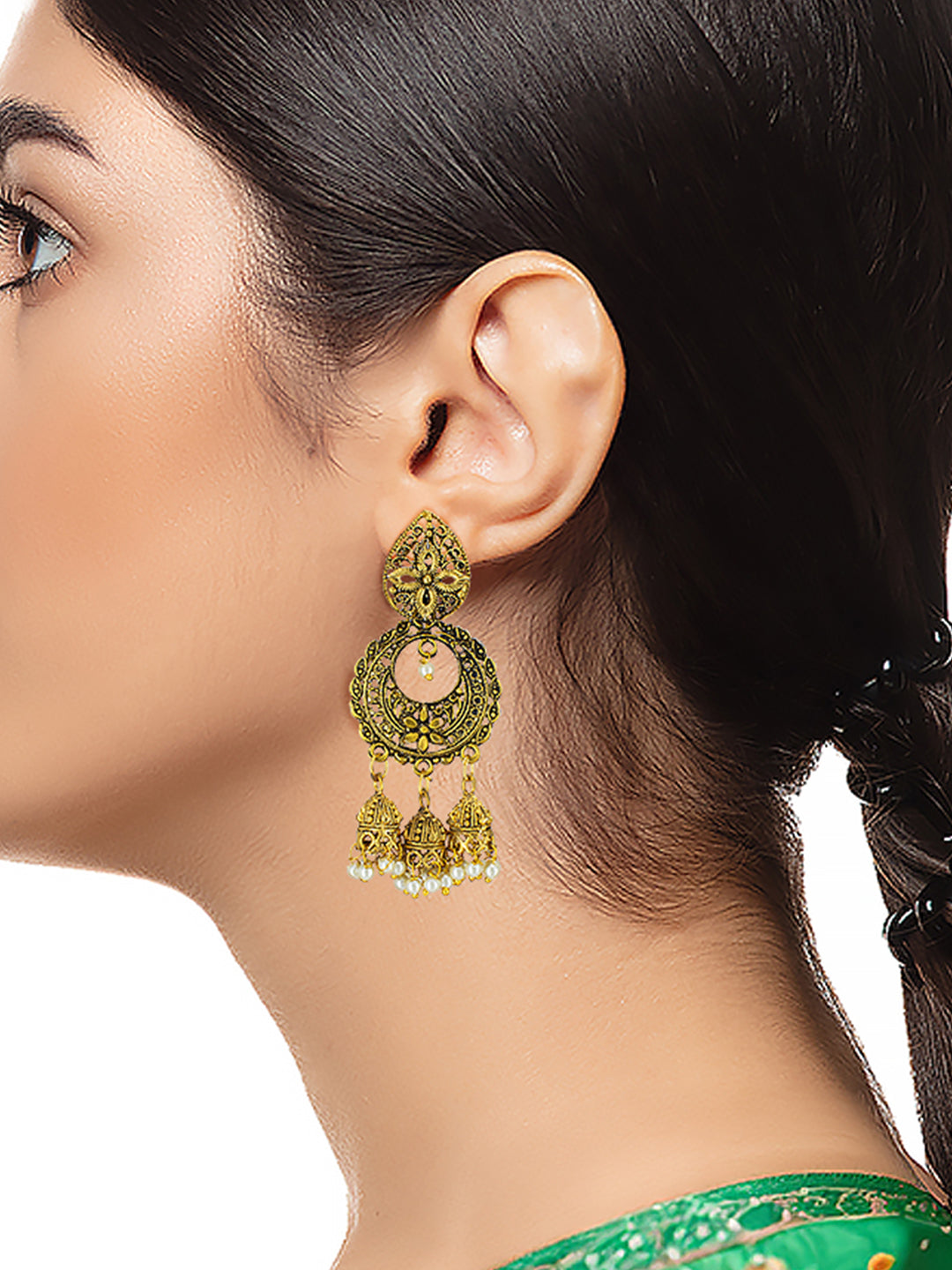Antique Floral Beads Drop Jhumka Earrings