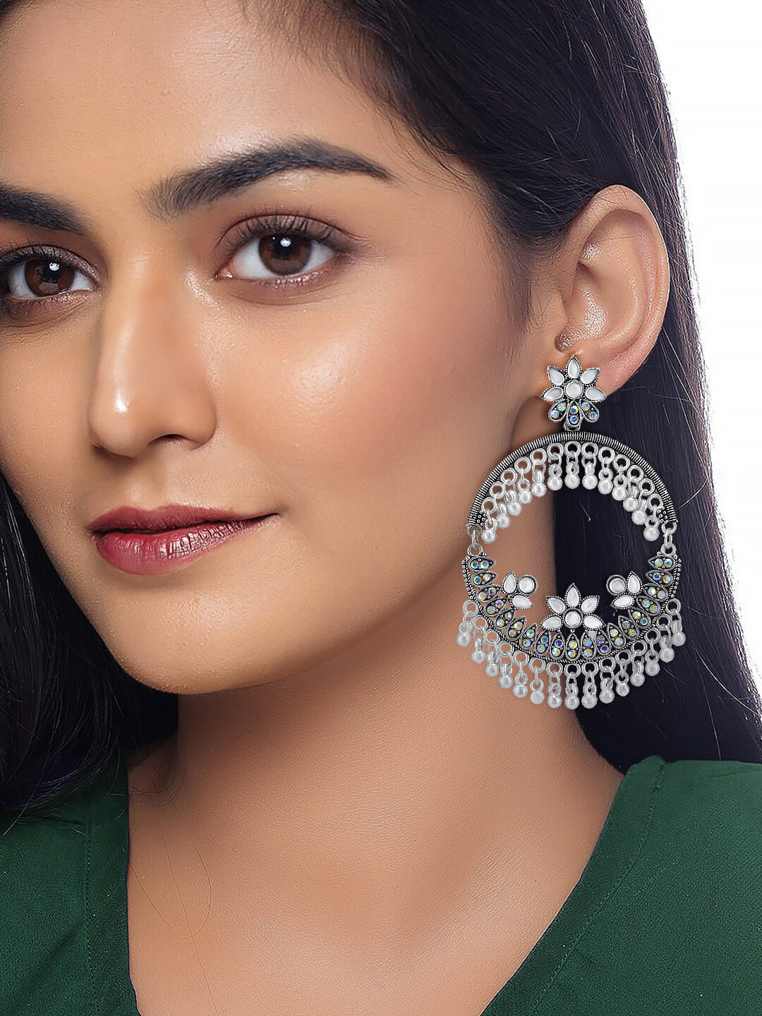 Pack of 2 Silver Oxidised Chandbali Jhumka Earrings