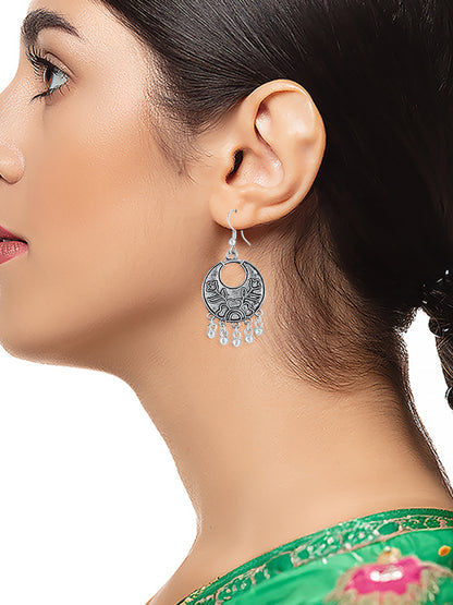 Oxidized Floral Drop Earrings