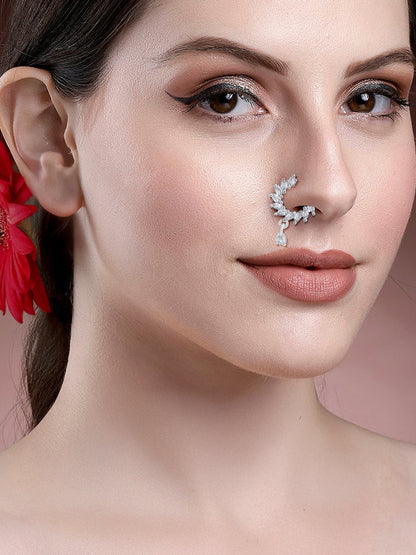 Rhodium Plated American Dimaond Drop Nose Ring