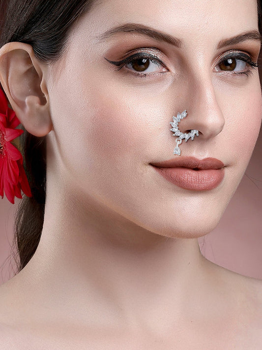 Rhodium Plated American Dimaond Drop Nose Ring