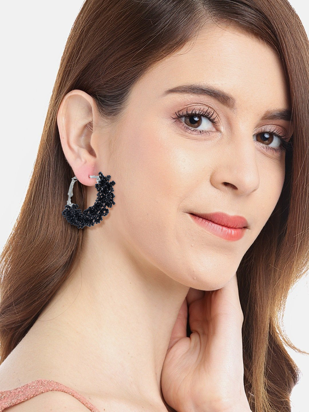 Black Beaded Hoop Earrings