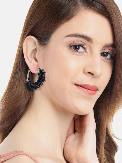Black Beaded Hoop Earrings