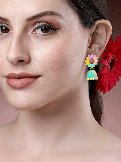 Gold-Plated Floral Multi Color Jhumki Earrings