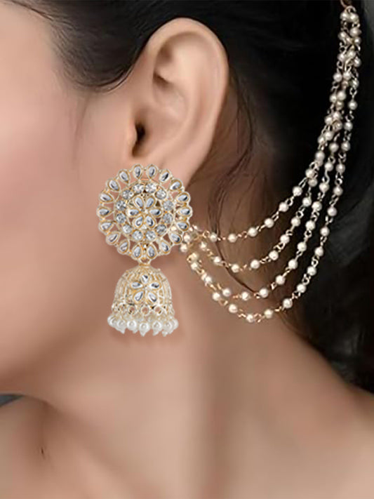 Floral Jhumka Earrings With Chain