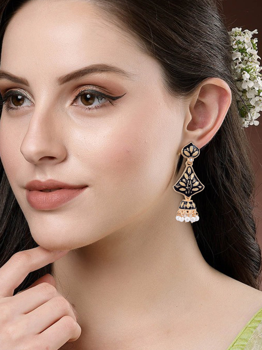Black Beads Drop Jhumka Earring