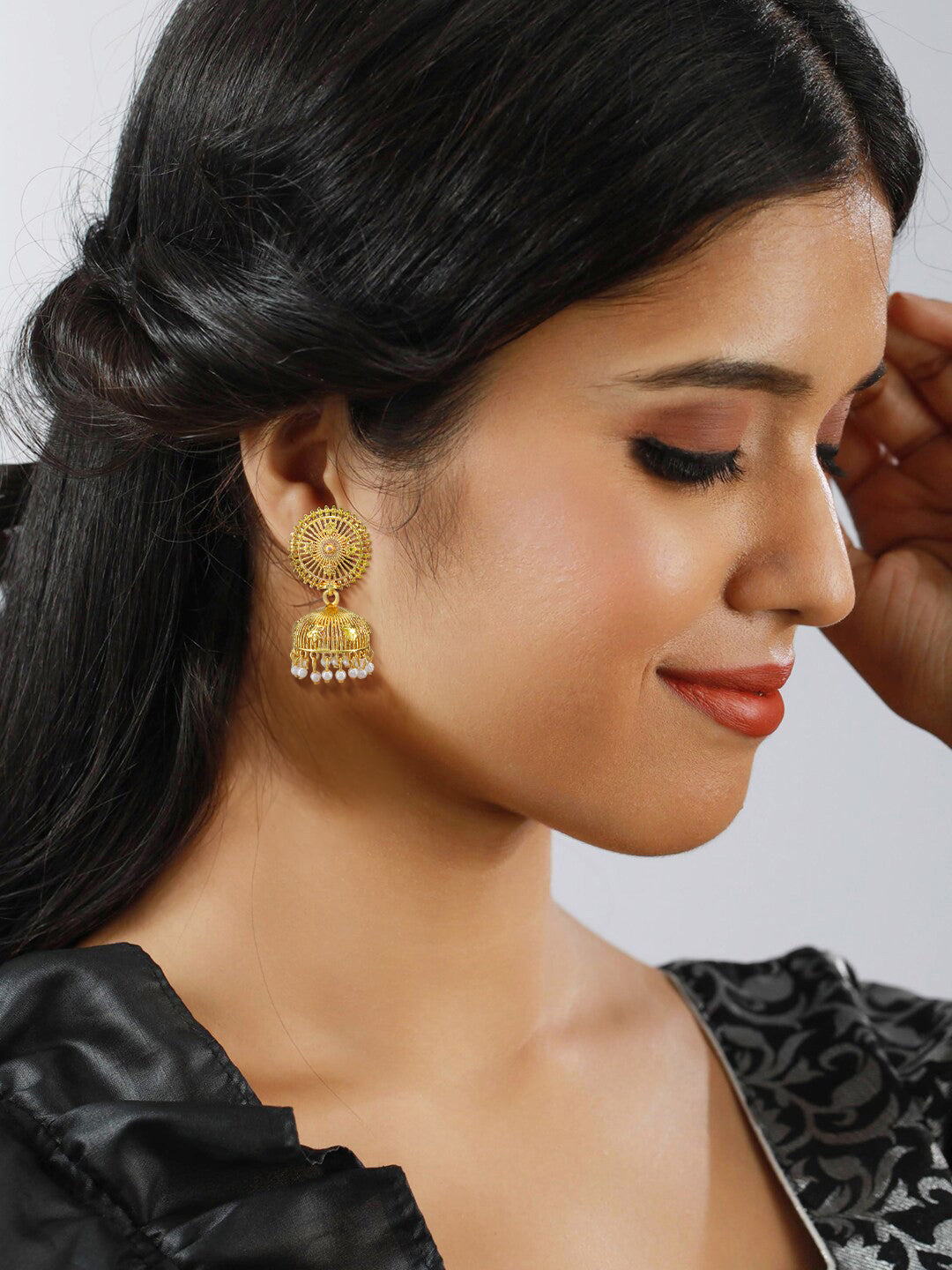 Gold Plated Sun Floral Jhumka Earrings