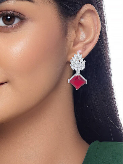 Red American Diamond Drop Earrings