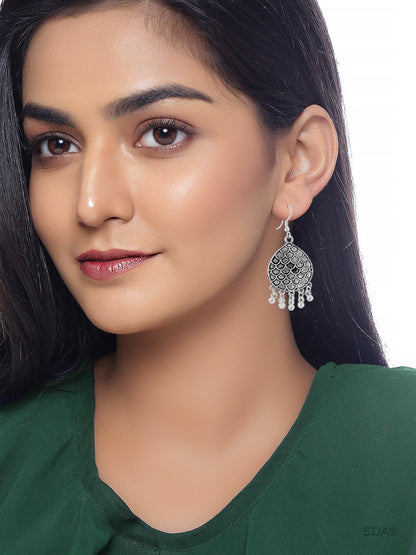 Silver Oxidized Fish Drop Earrings