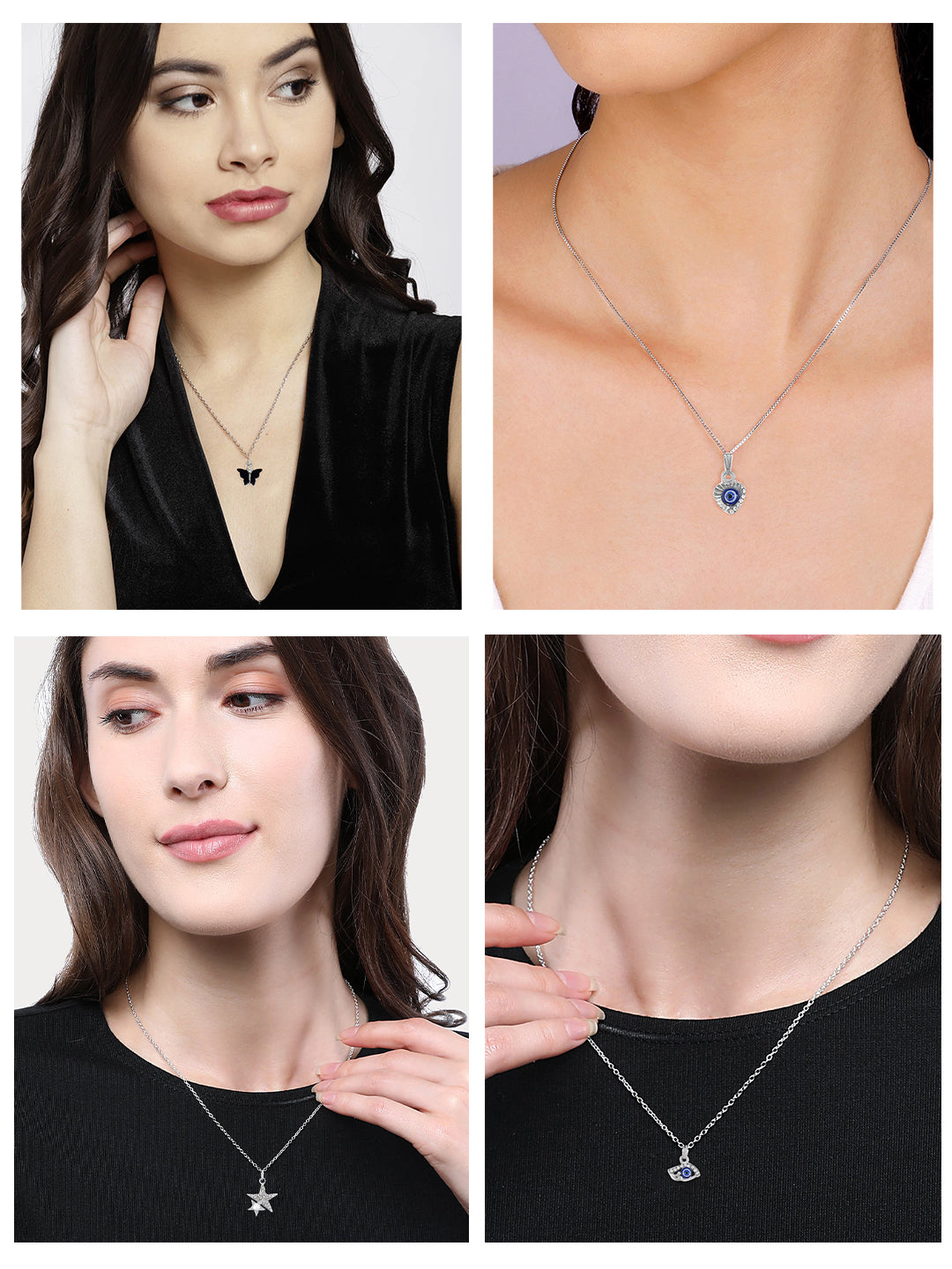 Pack of 4 Black & Blue Pendants & Earrings Set Gift For Girls