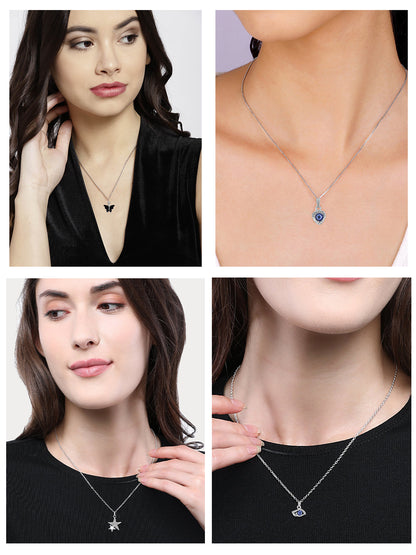 Pack of 4 Black & Blue Pendants & Earrings Set Gift For Girls