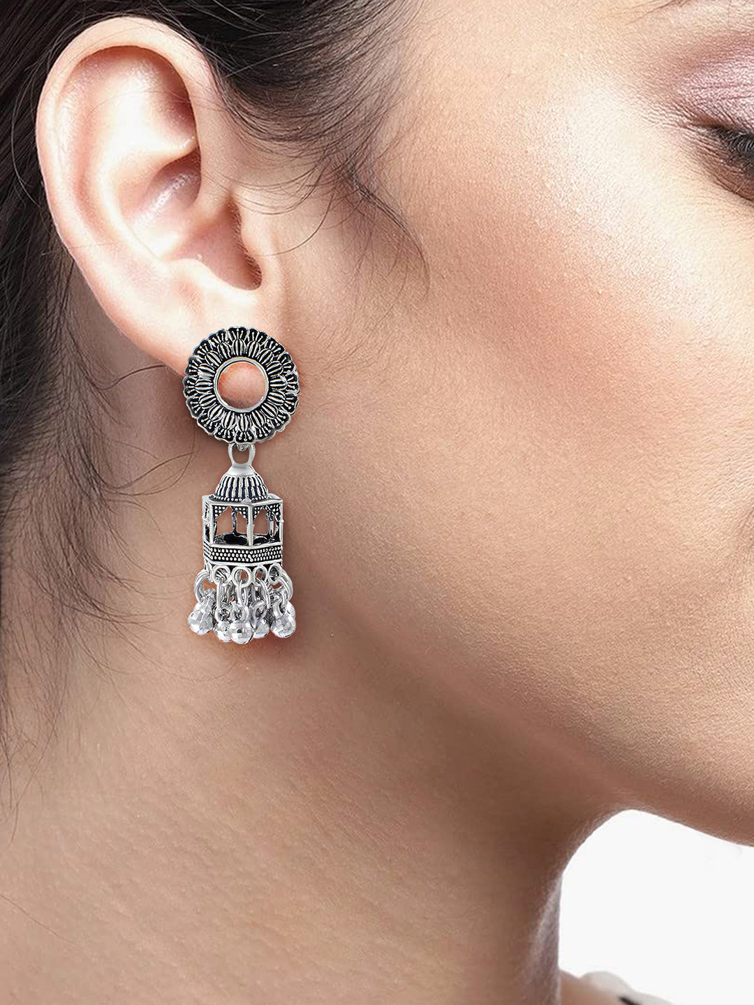 Floral Pinjra Jhumki Earrings