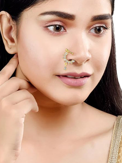 Set of Three Rhodium & Gold Plated American Diamond Non Piercing Nosepin