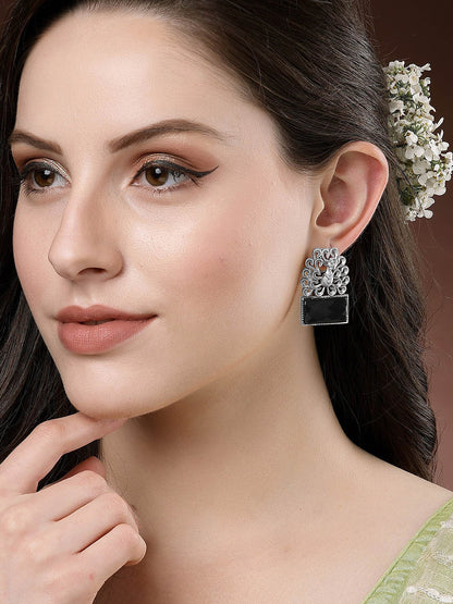 Black Monalisa Peacock Dangle Earrings