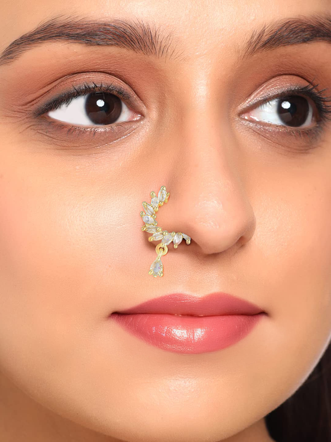 Gold Plated American Dimaond Drop Nose Ring