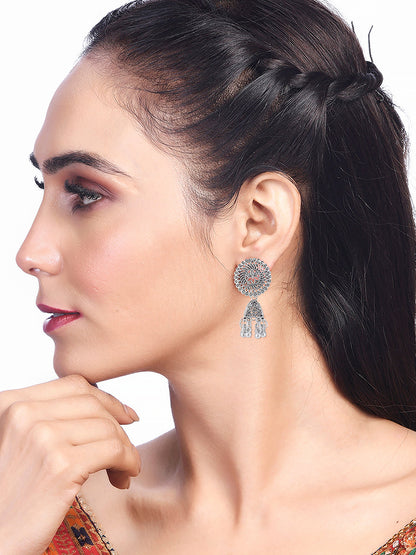 Oxidized Floral Jhumka Earrings