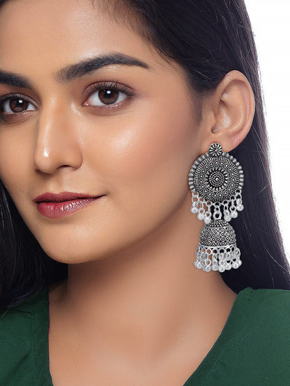 Silver-Oxidised Pack Of 3 Dome Shaped Oxidised Jhumkas