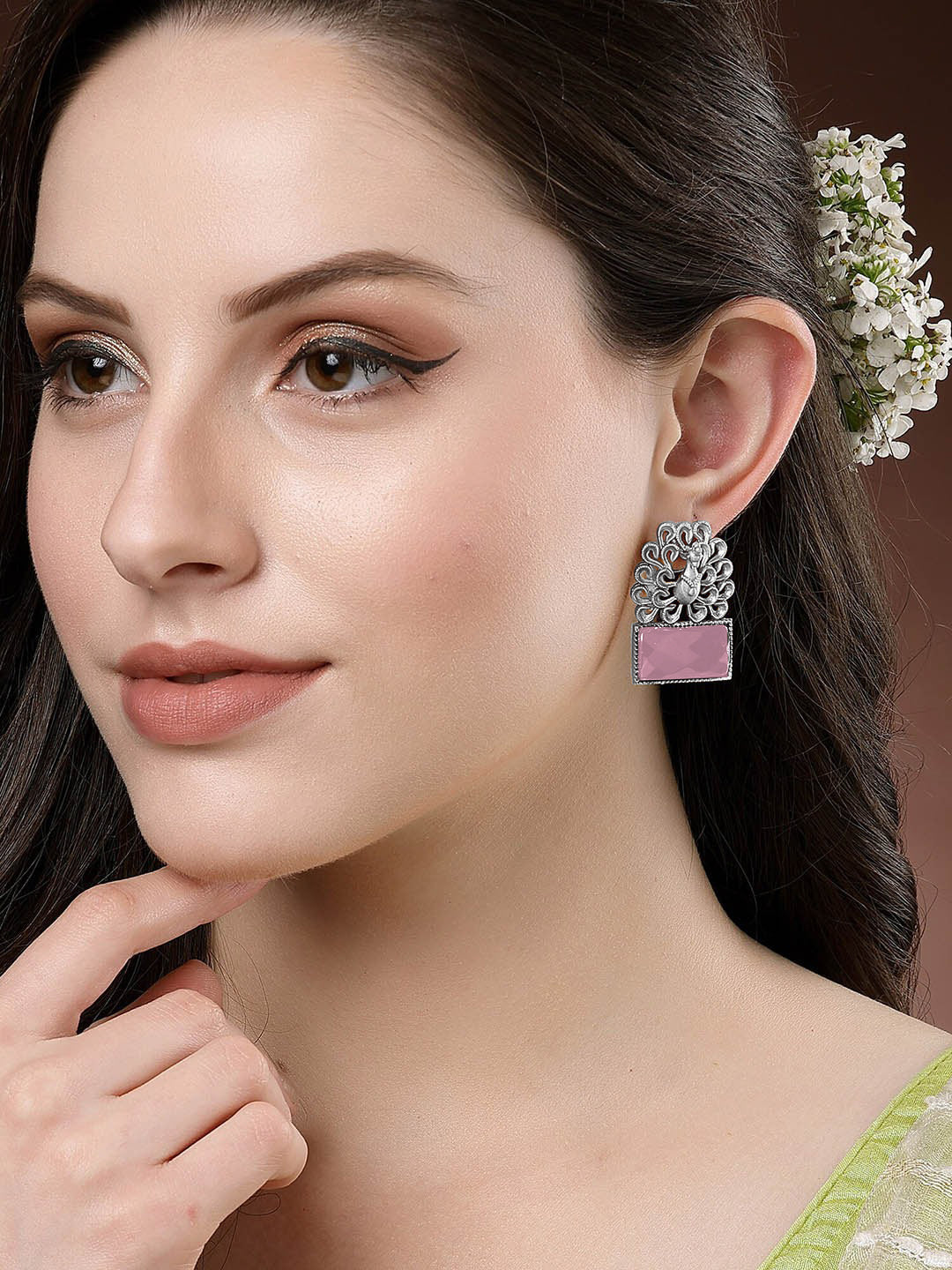 Pink Monalisa Peacock Drop Earrings