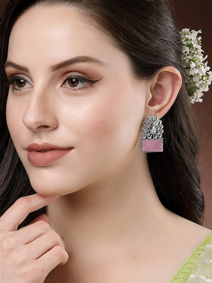 Pink Monalisa Peacock Drop Earrings