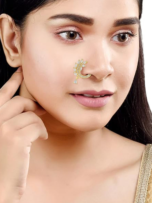 Gold Plated American Dimaond Drop Non-Piercing Nose Ring