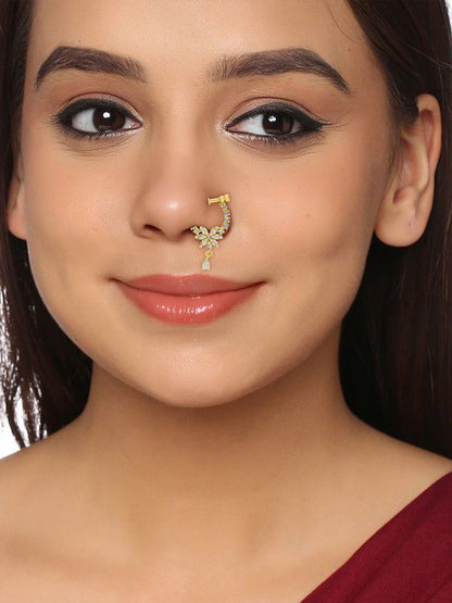 Set of Three Rhodium & Gold Plated American Diamond Non Piercing Nosepin