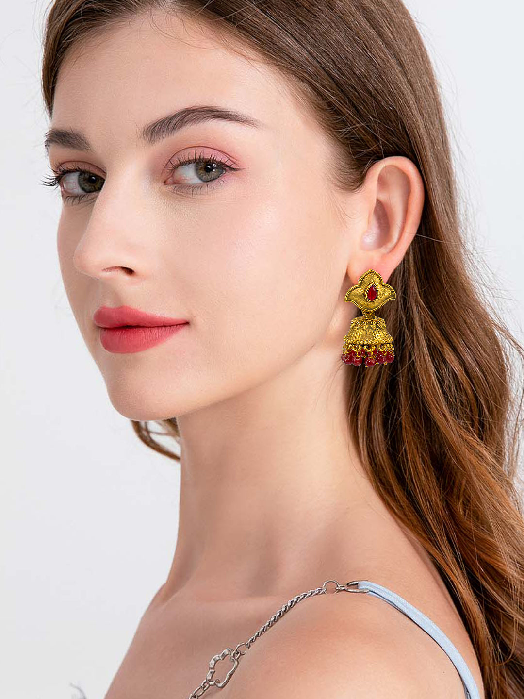Red Beads Drop Jhumki Earrings