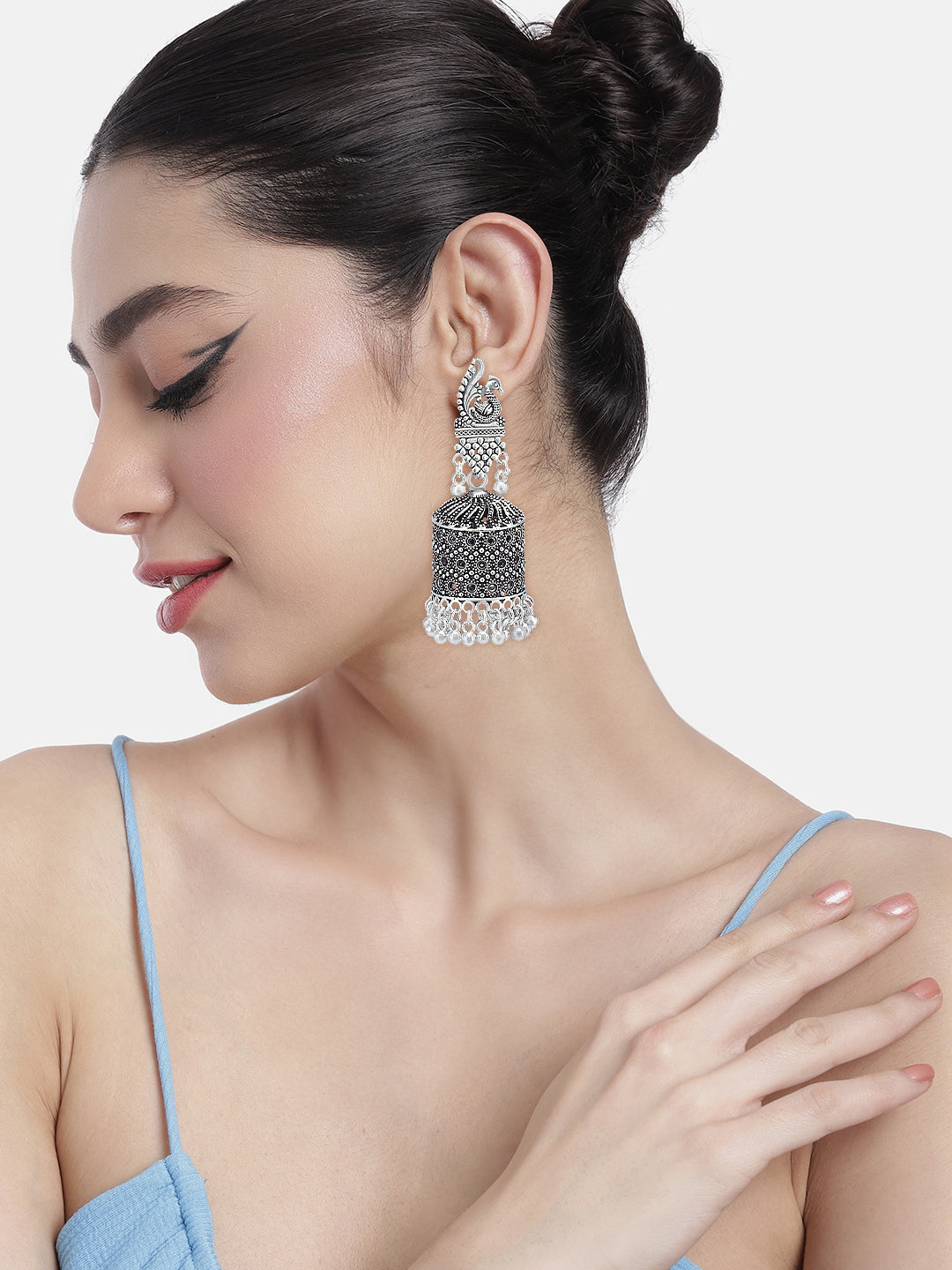 Pack Of 2 Floral Oxidised Jhumkas Earrings