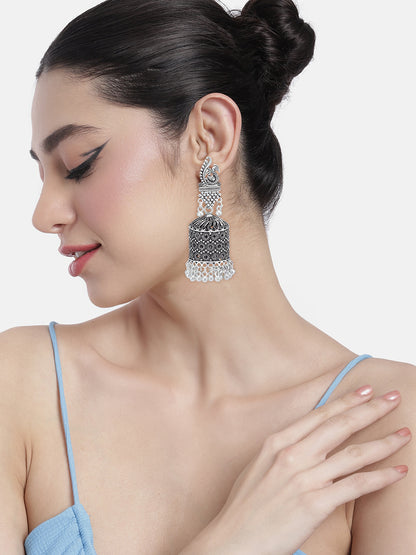 Pack Of 2 Floral Oxidised Jhumkas Earrings