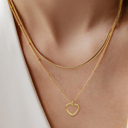Double Layered Heart Stainless Steel Chain Necklace