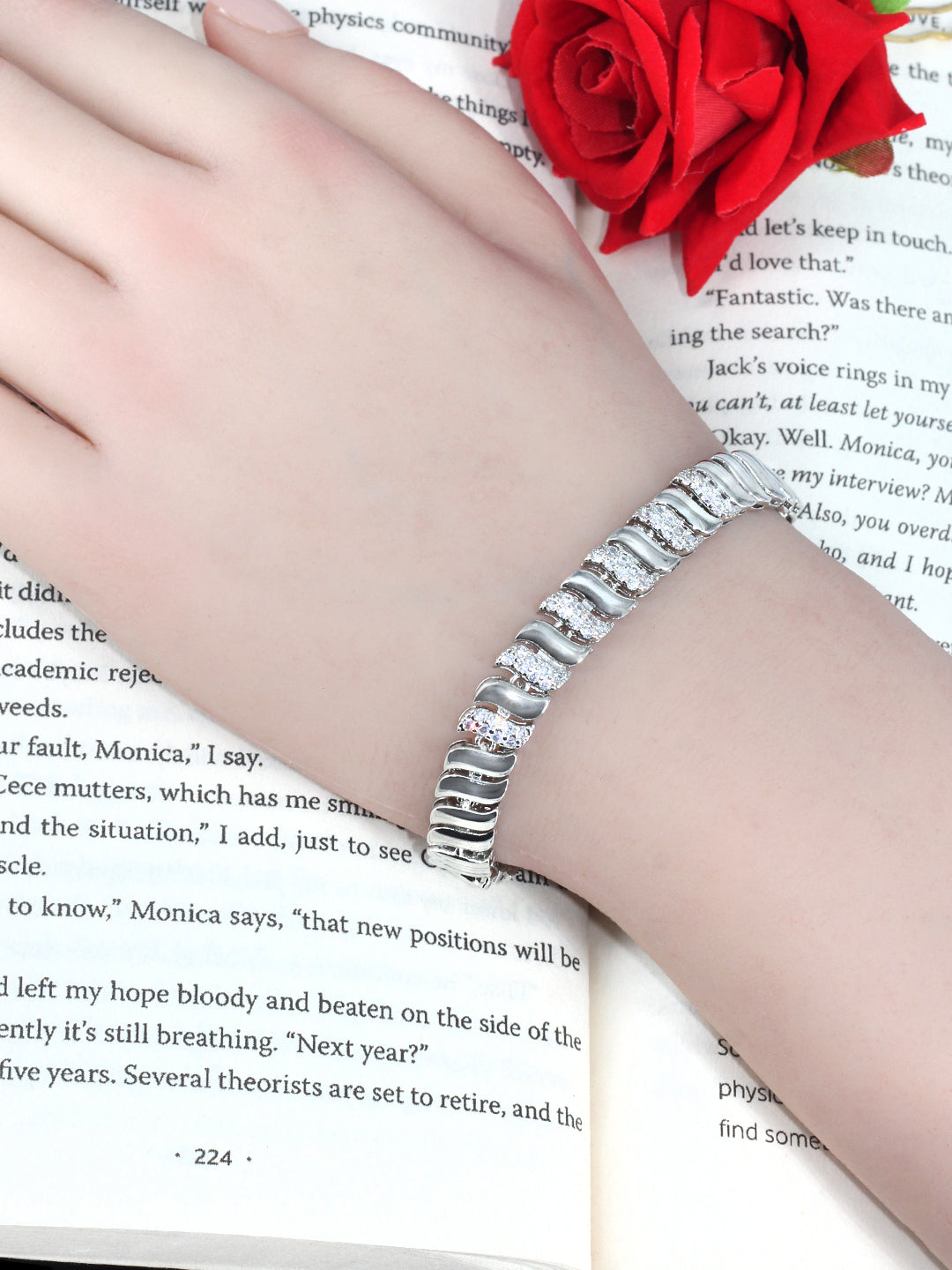 Stainless Steel Anti Tarnish American Diamond Link Chain Bracelet