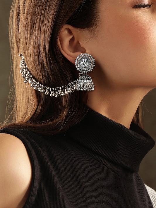 Floral Jhumka Earrings With Chain