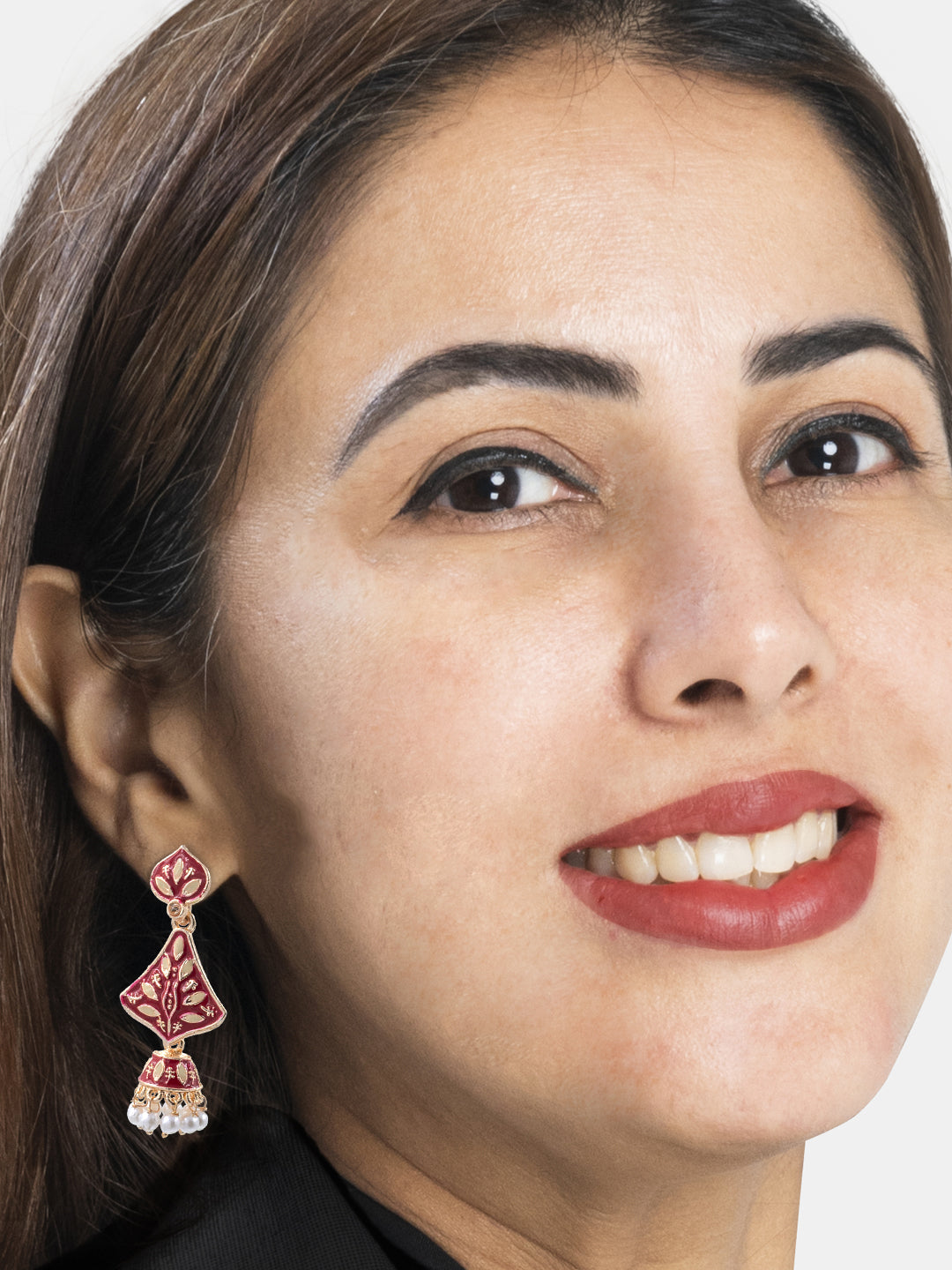 Red Beads Drop Jhumka Earrings
