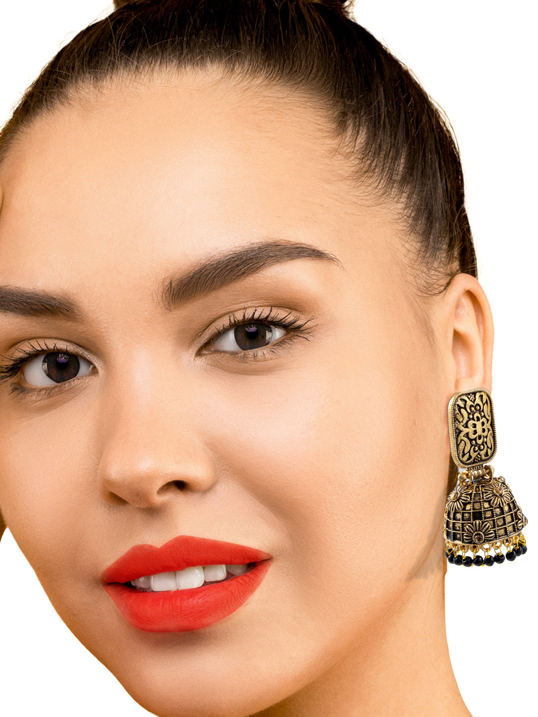 Black Beads Drop Jhumka Earrings