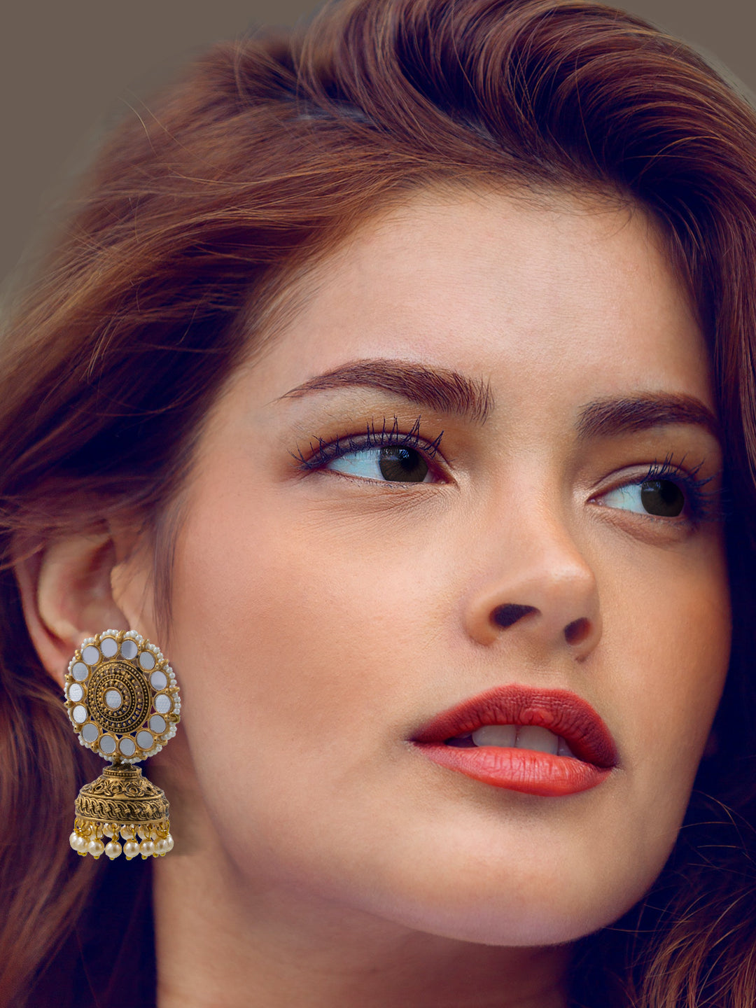 Floral Stone & Mirror Jhumka Earrings