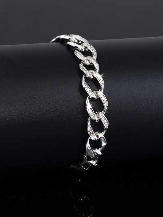 Stainless Steel Anti Tarnish American Diamond Link Chain Bracelet