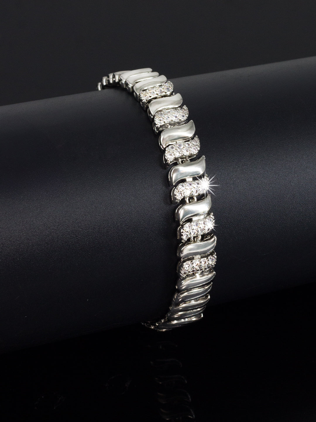 Stainless Steel Anti Tarnish American Diamond Link Chain Bracelet