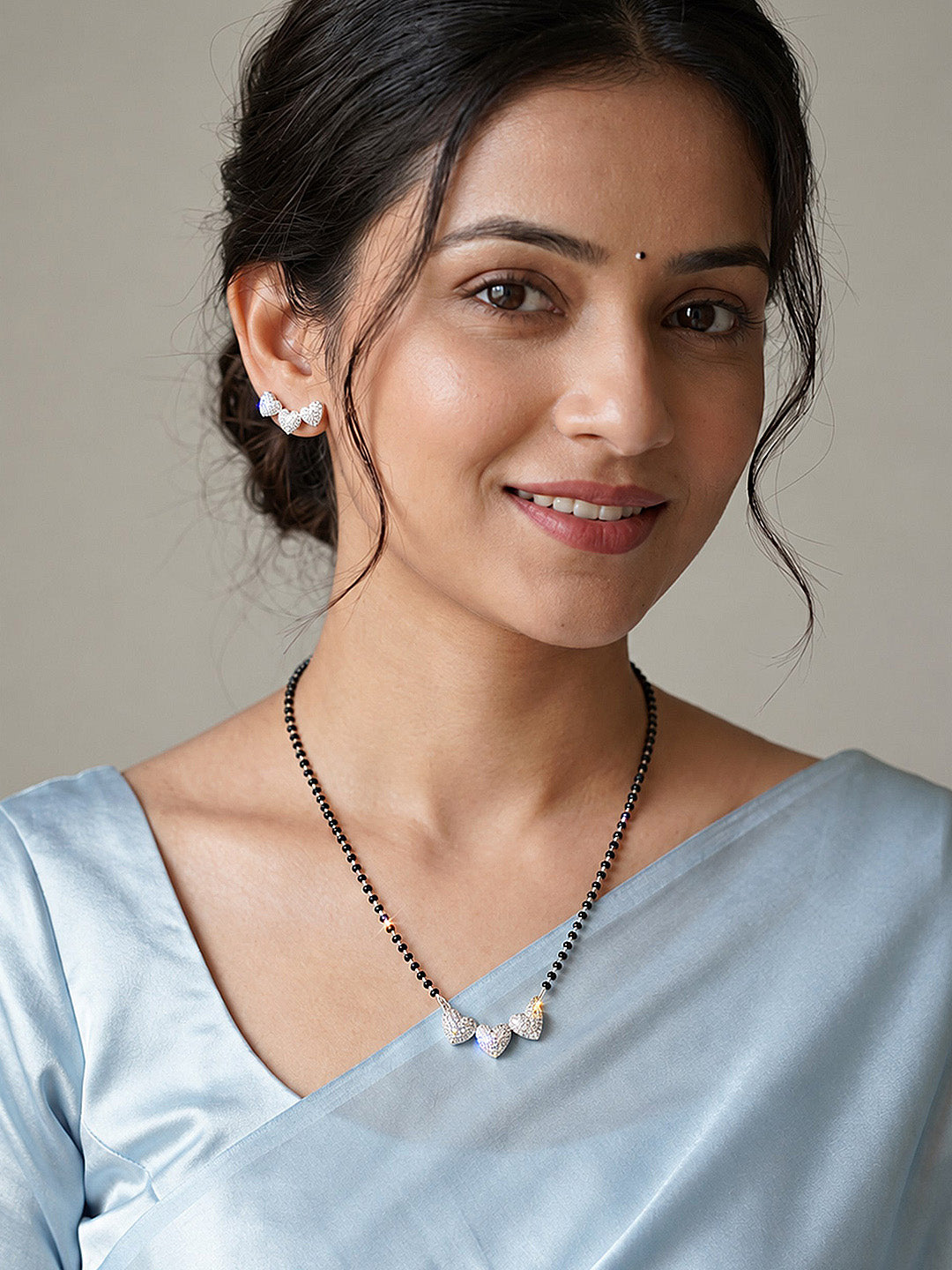 Silver Plated AD Heart Mangalsutra for women