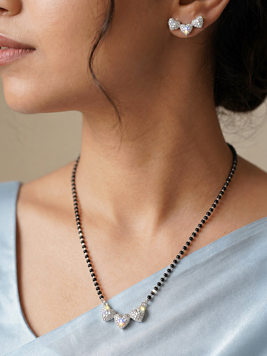 Silver Plated AD Heart Mangalsutra for women