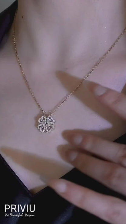Gold Plated American Diamond Floral Heart Magnate Trendy Necklace