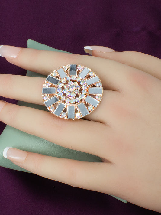 Mirror & CZ Floral Adjustable Ring