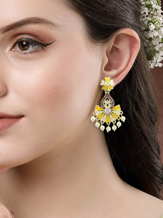 Yellow Floral Beads Drop Earrings