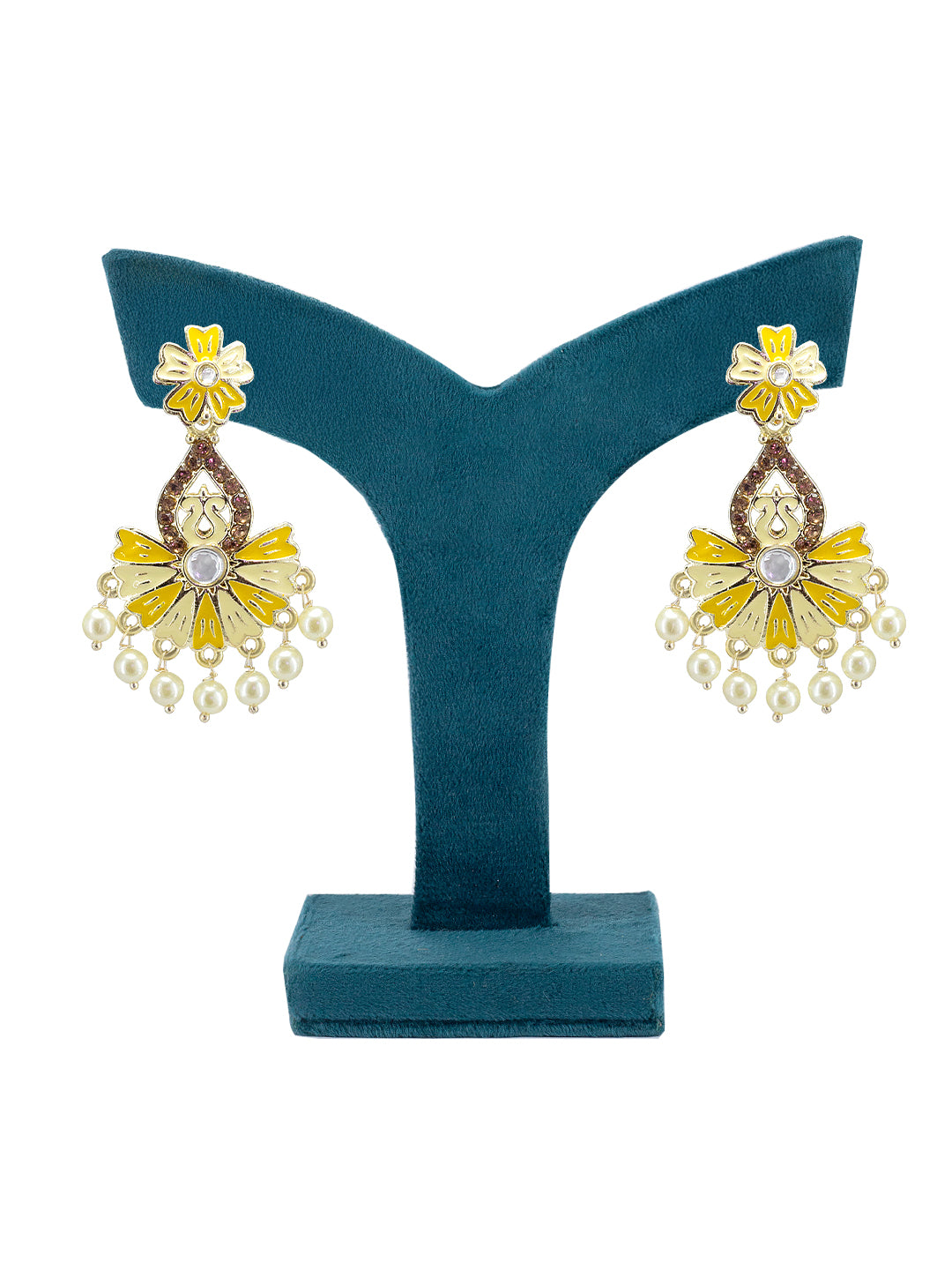 Yellow Floral Beads Drop Earrings