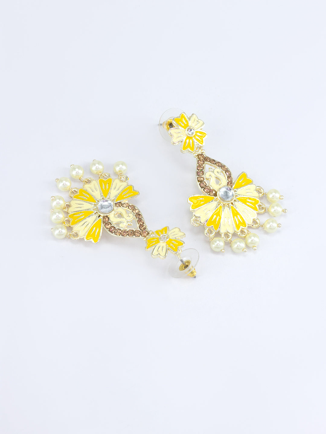 Yellow Floral Beads Drop Earrings