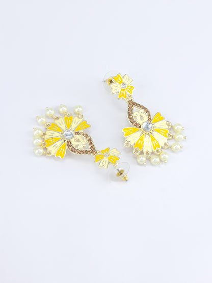Yellow Floral Beads Drop Earrings
